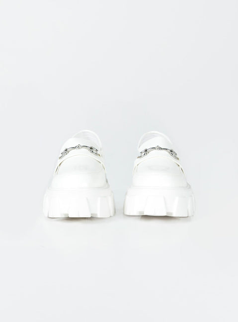 Loafers Faux leather Platform base Treaded sole Silver-toned snaffle detail Rounded toe