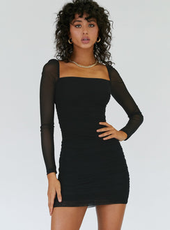 product Princess Polly Scoop Neck  Charvi Long Sleeve Mini Dress Black