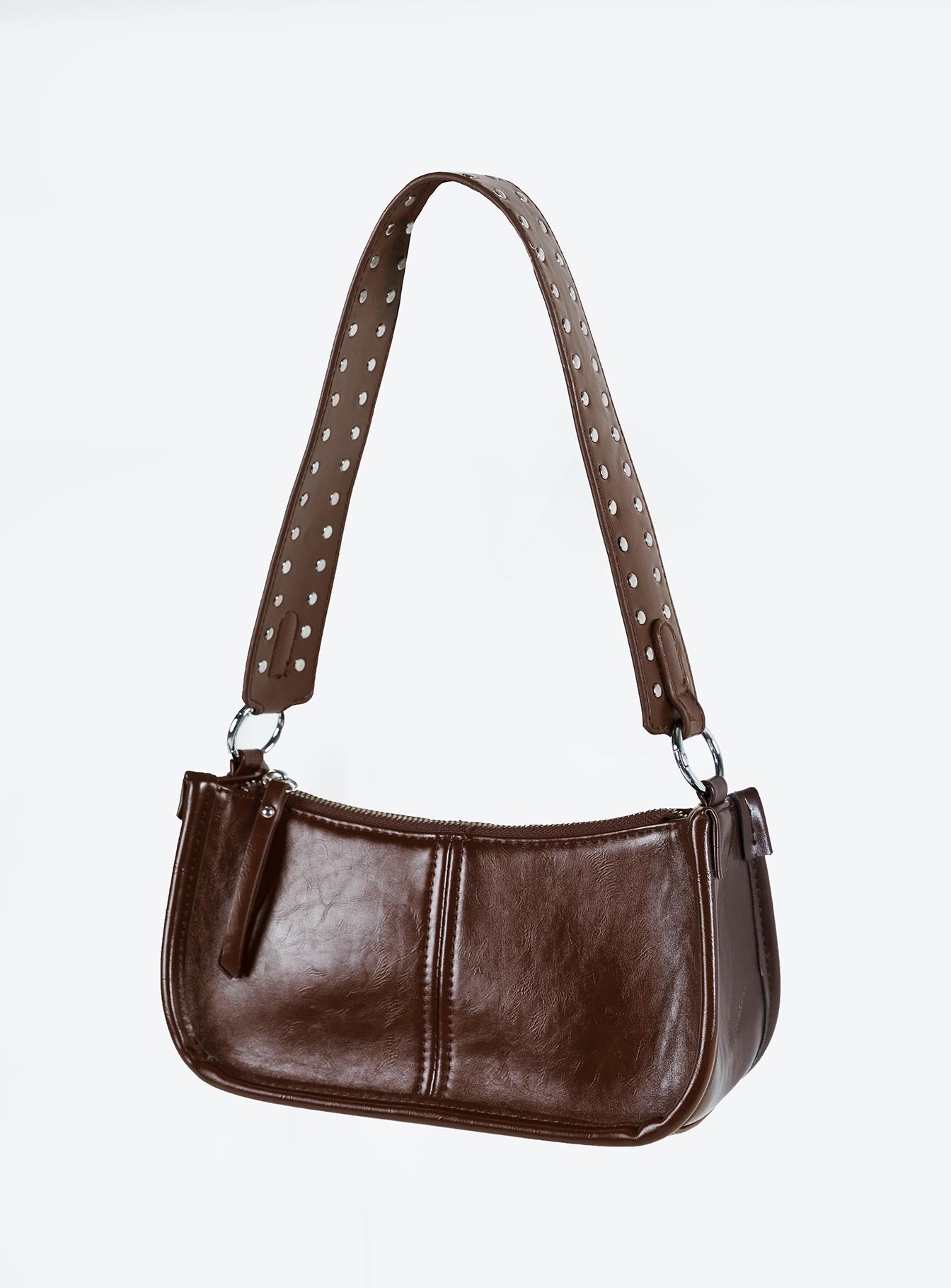 Dark brown bag Faux leather material Zip fastening Adjustable & removable cross-body strap Removable fixed shoulder strap Internal pocket Silver toned hardware Flat base