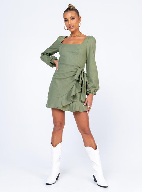 front view of model wearing Princess Polly The Villa Mini Dress Green 