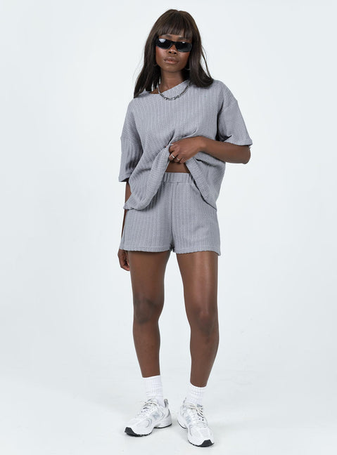 Matching set Oversized tee  Drop shoulder  High waisted shorts  Elasticated waistband  Good stretch 
