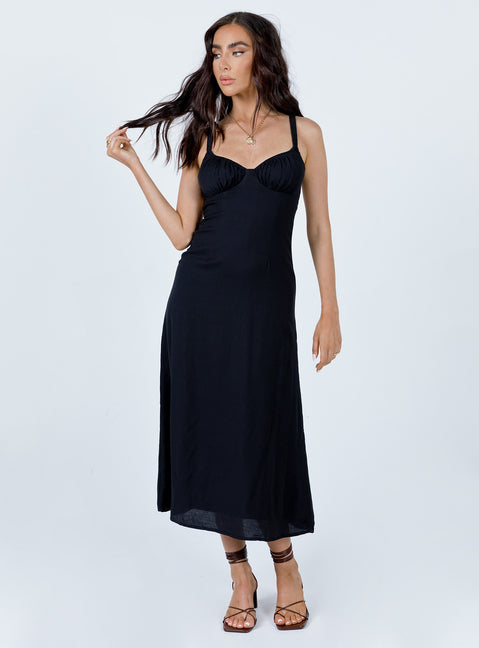 front view of model wearing Princess Polly Georgia Midi Dress Black 