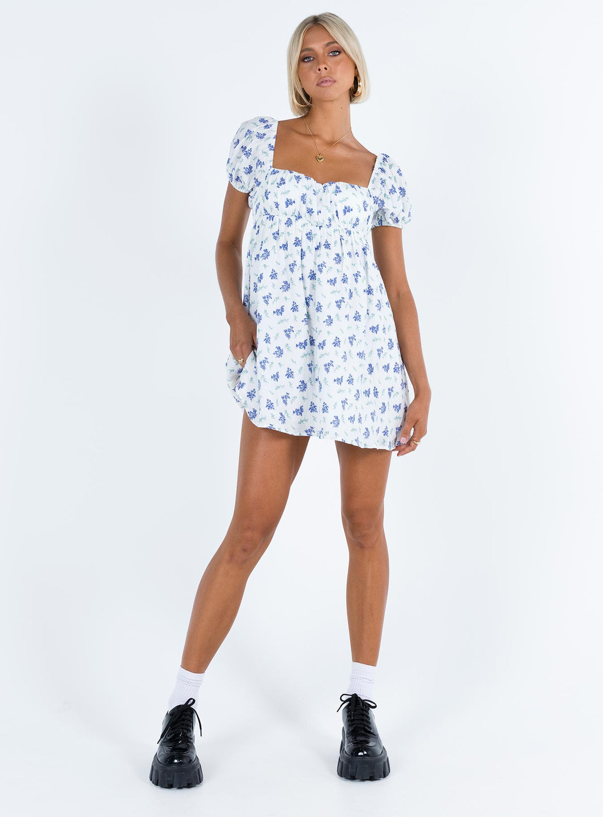 product Princess Polly Scoop Neck  Let's Dance Mini Dress Blue Floral
