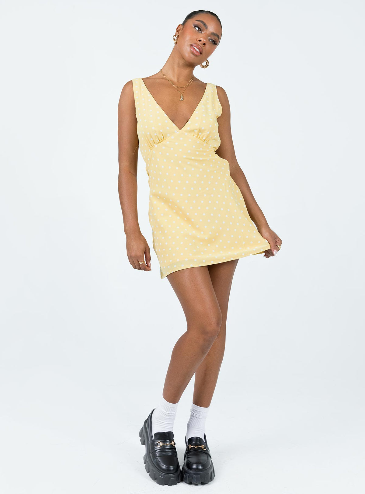 product Princess Polly Sweetheart Neckline  Nellie Mini Dress Yellow Polka Dot