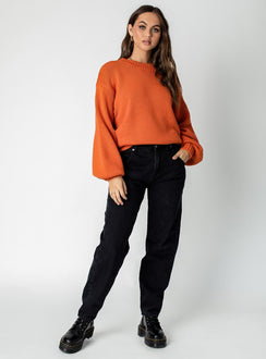 front view of model wearing Princess Polly Harmony Oversized Sweater Orange Jumpers 