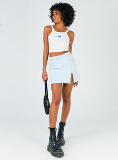   front view of model wearing Princess Polly The Lola Mini Skirt Light Wash Denim Skirts 