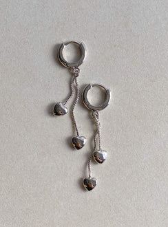 Earrings Huggie hoop style Drop chain Heart charm Gold-toned