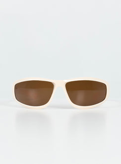 Sunglasses Wrap around design Light weight frame Brown tinted lenses Moulded nose bridge