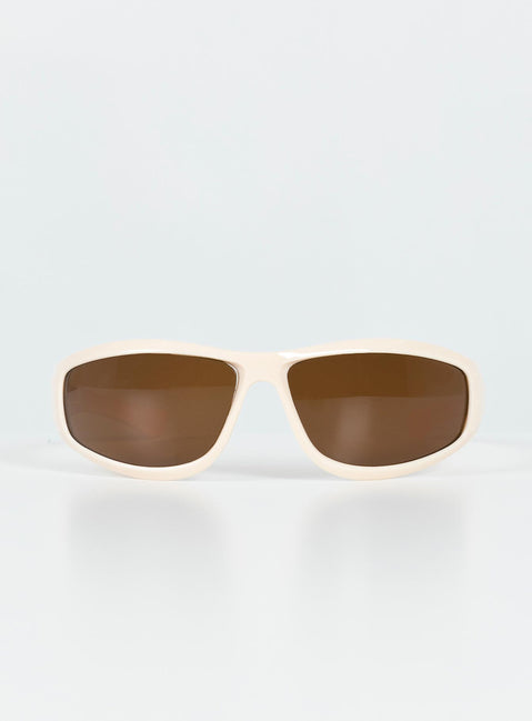 Sunglasses Wrap around design Light weight frame Brown tinted lenses Moulded nose bridge