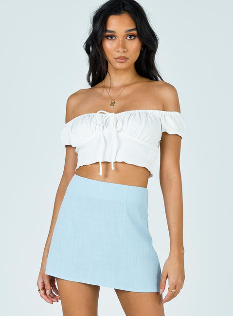   front view of model wearing Princess Polly Selby Mini Skirt Blue 