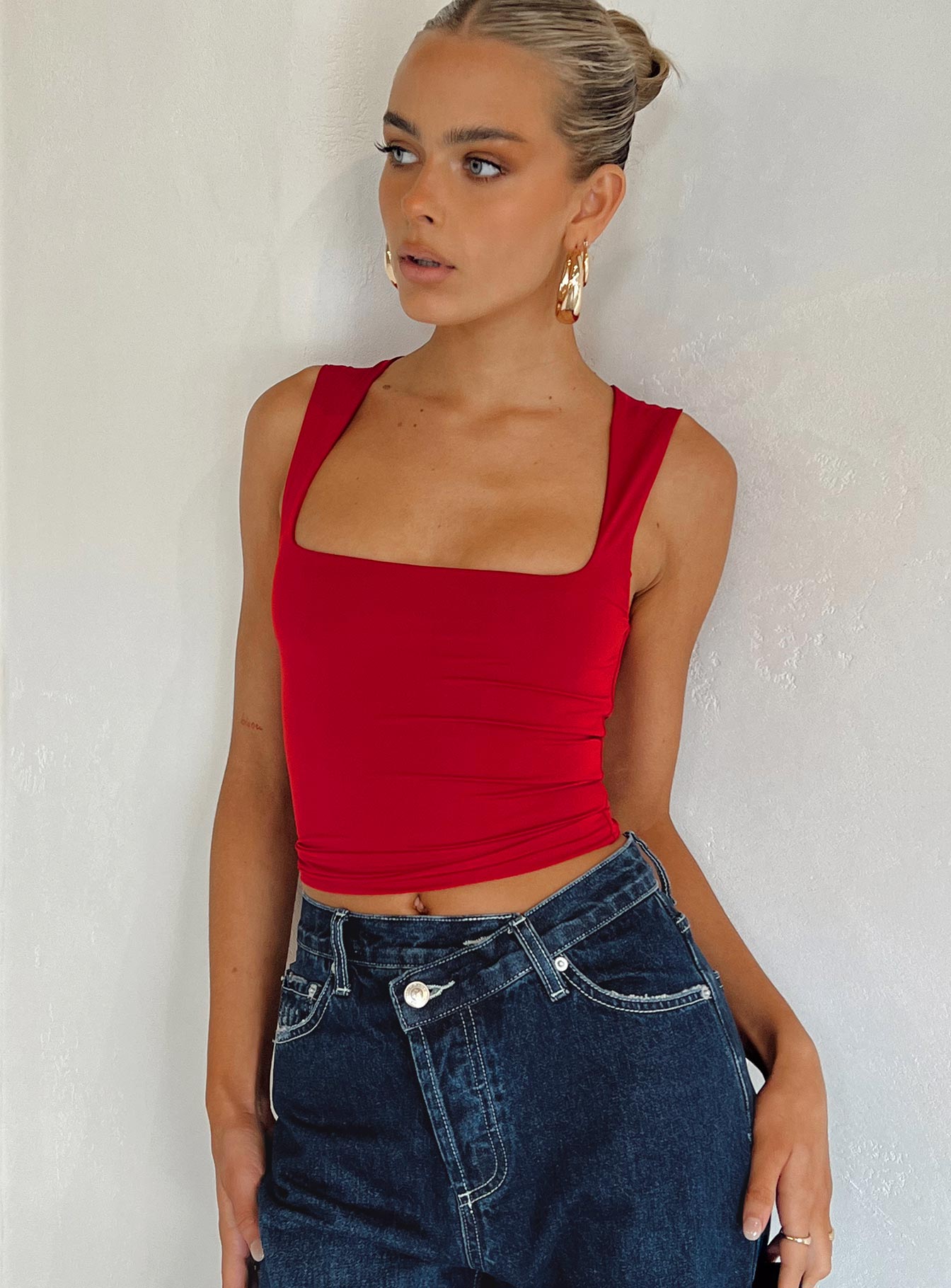 product Princess Polly Sleeveless Square Neck  Back In Time Top Red