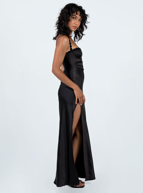 Front view of model wearing  front Princess Polly Crew Neck  Grimmond Maxi Dress Black