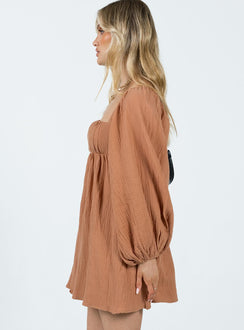 product Princess Polly Crew Neck  Let's Dance Mini Long Sleeve Dress Rust