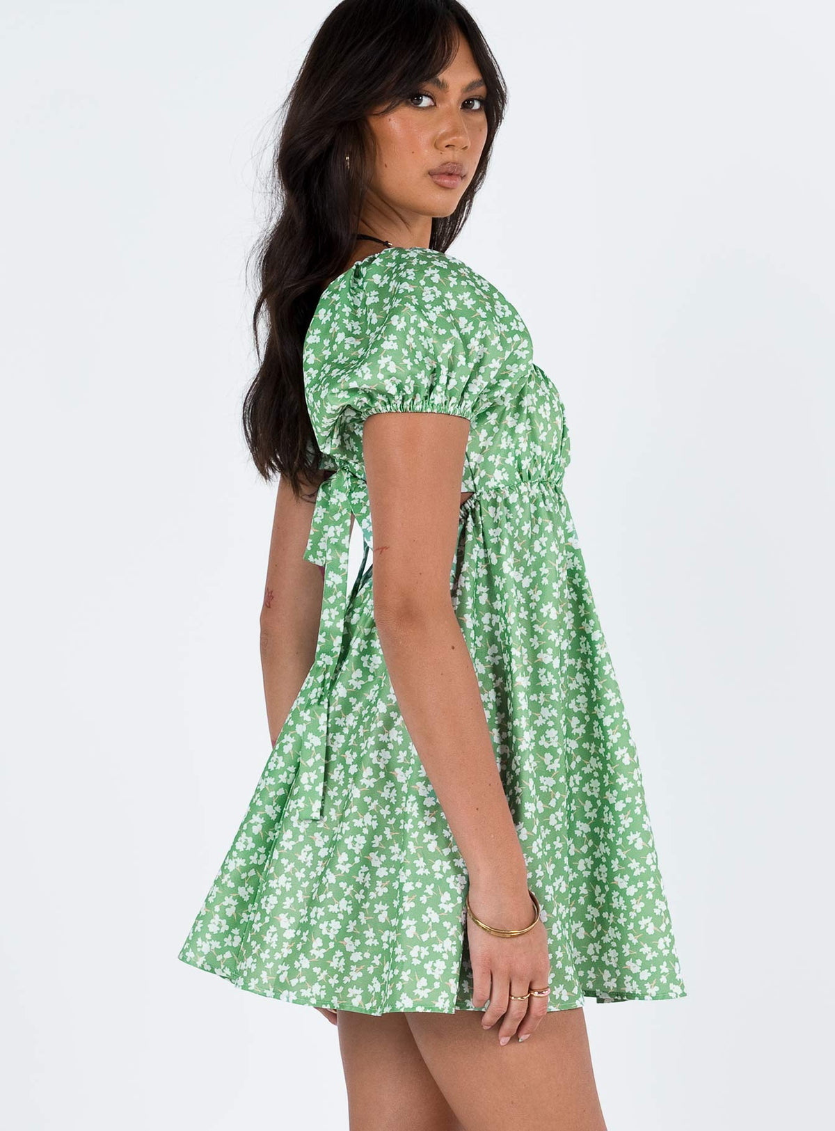 product Princess Polly Crew Neck  Let's Dance Mini Dress Green Floral