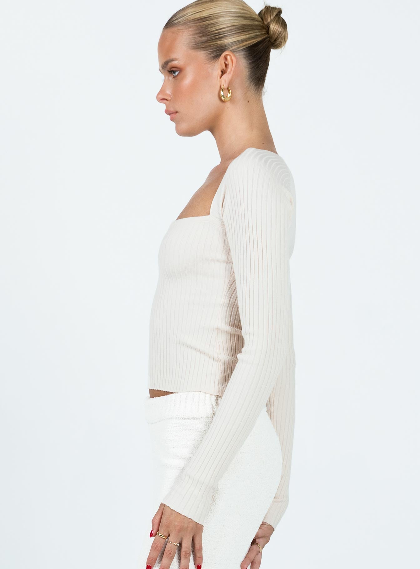 product Princess Polly Full Sleeves Square Neck  Mavins Long Sleeve Top Beige
