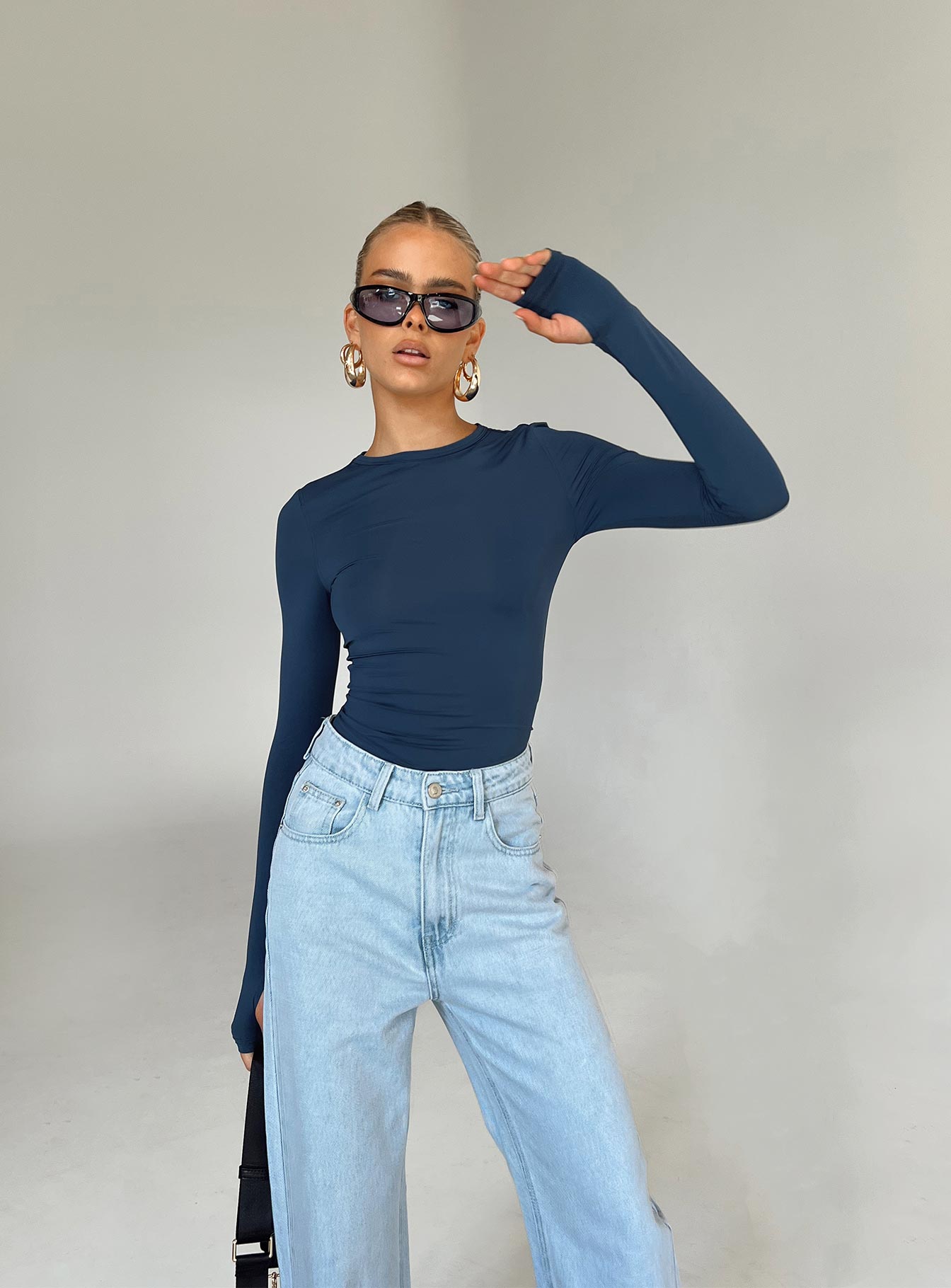 product Princess Polly Full Sleeves High Neck  Farro Long Sleeve Top Navy