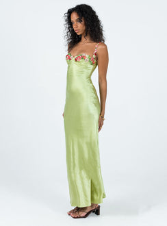 Front view of model wearing  front Princess Polly Crew Neck  Kenzie Maxi Dress Green