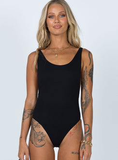 front view of model wearing Princess Polly Yolando Bodysuit Black Sleeveless 
