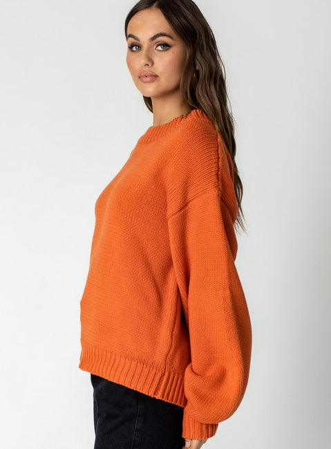 side view of model wearing Princess Polly Harmony Oversized Sweater Orange Jumpers 