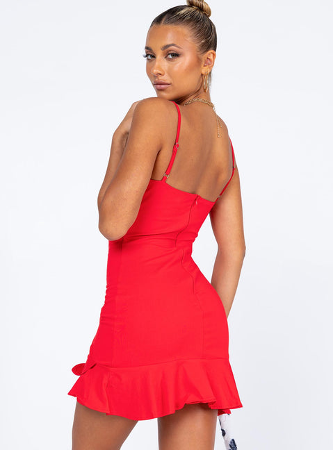 back view of model wearing Princess Polly Kiribati Mini Dress Red 