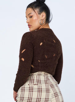 back view of model wearing Princess Polly Astrella Sweater/Jumper Brown Jumpers 