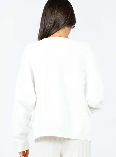 back view of model wearing Princess Polly Theo Cardigan White Longline Jumpers 