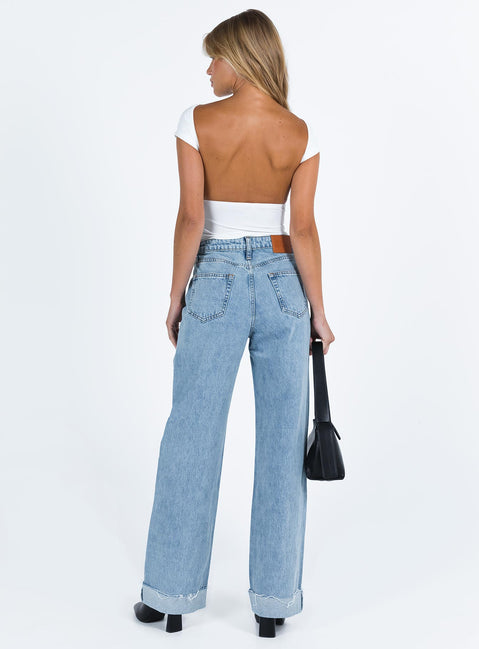 product Princess Polly High Waisted  Ollie Straight Leg Jean Mid Wash Denim
