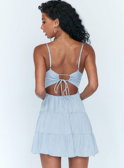 back view of model wearing Princess Polly Summer Break Mini Dress Blue 