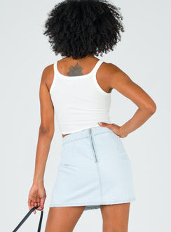 back view of model wearing Princess Polly The Lola Mini Skirt Light Wash Denim Skirts 