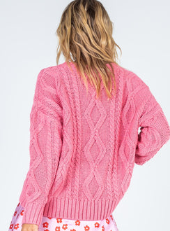 Front view of model wearing  front Anaya Oversized Sweater Pink Princess Polly  Long 