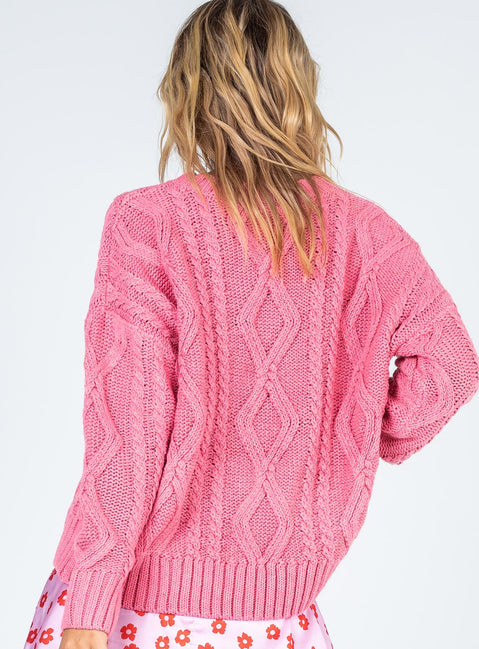 Front view of model wearing  front Anaya Oversized Sweater Pink Princess Polly  Long 