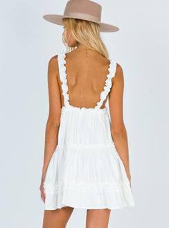 Front view of model wearing  front Princess Polly Square Neck  Romeo Mini Dress White