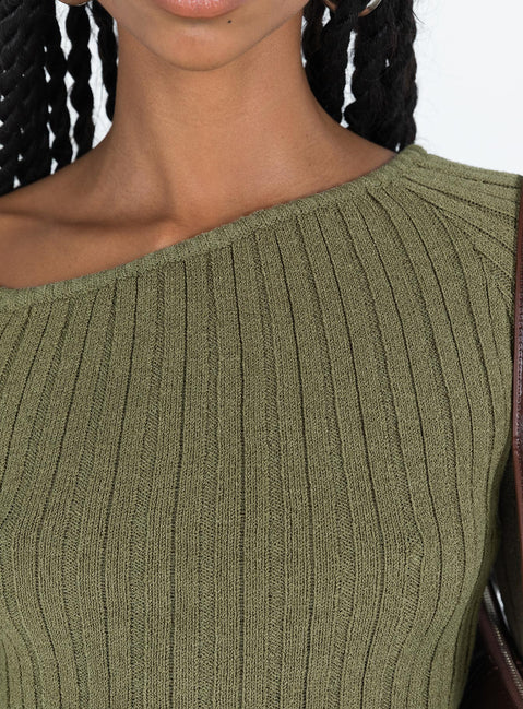 product Princess Polly Full Sleeves Boat Neck  Santorini Knit Top Khaki