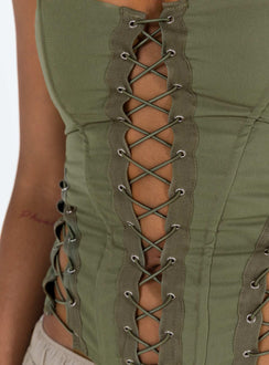 product Princess Polly Sleeveless Square Neck  Eden Lace Up Corset Green