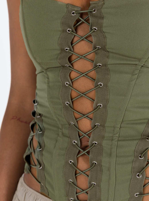 product Princess Polly Sleeveless Square Neck  Eden Lace Up Corset Green