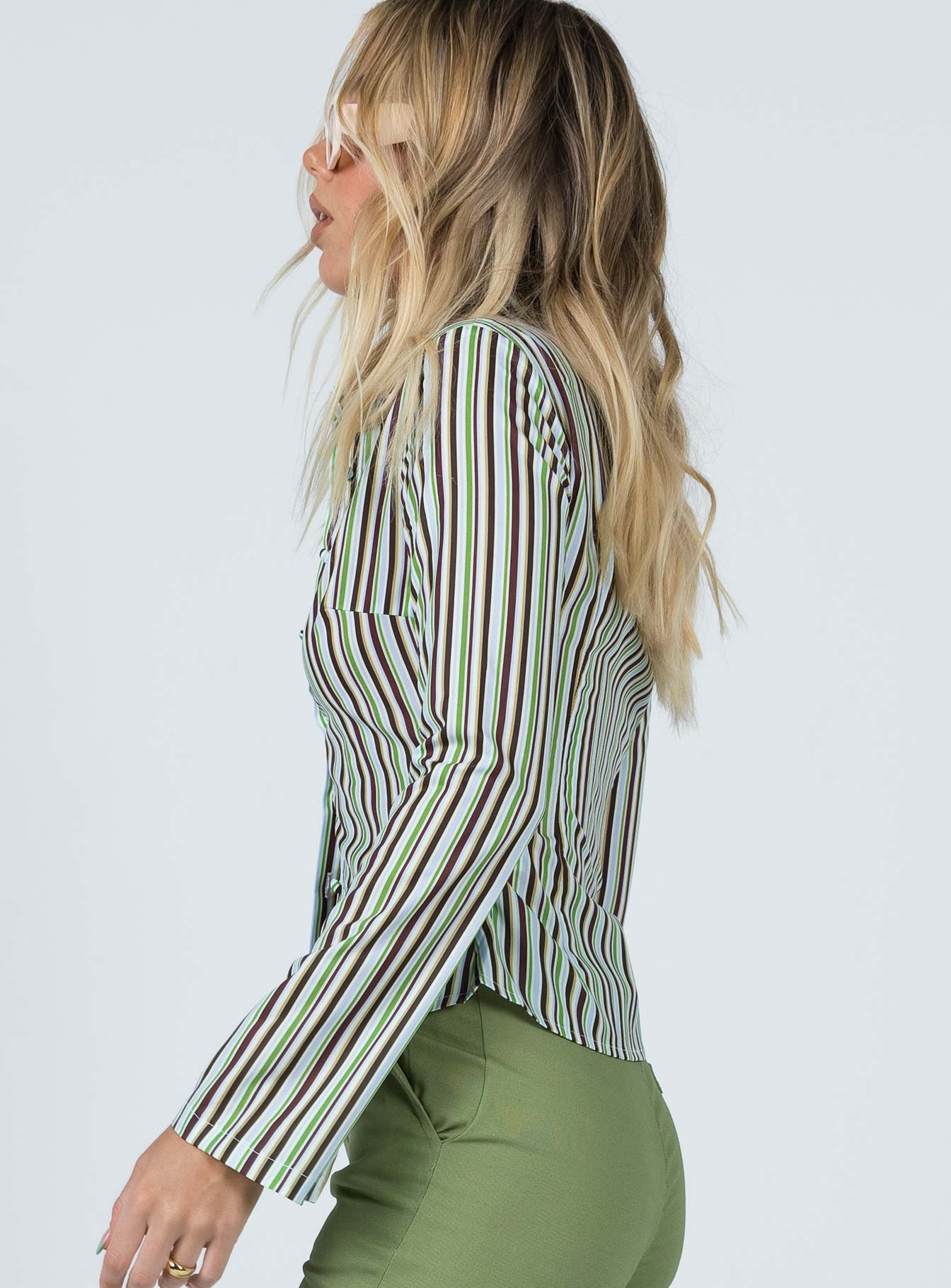 product Princess Polly Full Sleeves Asymmetric Neckline  Anni Stripe Shirt Multi