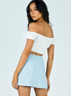 back view of model wearing Princess Polly Selby Mini Skirt Blue 