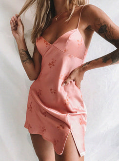 side view of model wearing Princess Polly Stargazing Mini Dress Pink Floral 