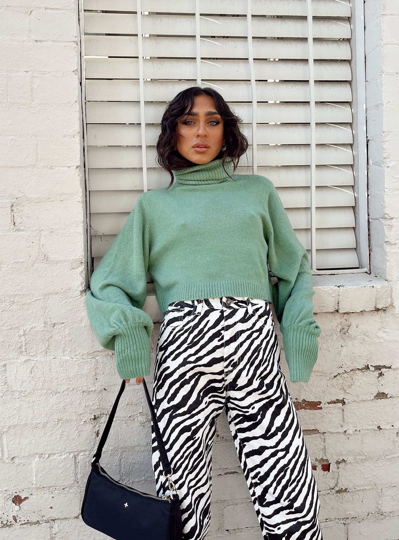 Zahara Cropped Turtleneck Sweater Green Princess Polly  Cropped 