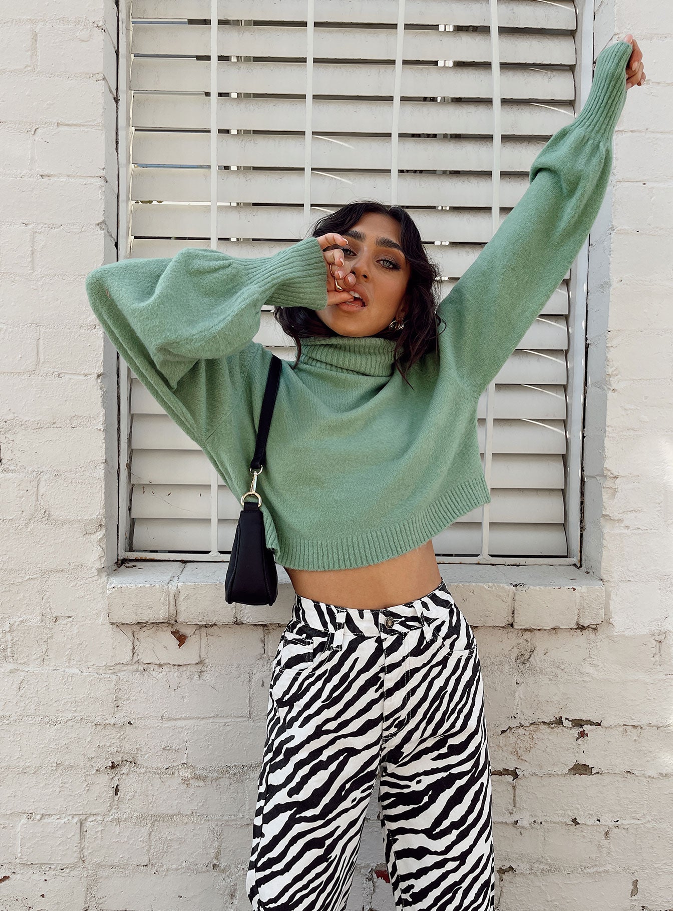 Zahara Cropped Turtleneck Sweater Green Princess Polly  Cropped 
