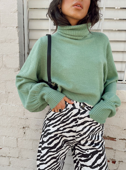 Zahara Cropped Turtleneck Sweater Green Princess Polly  Cropped 