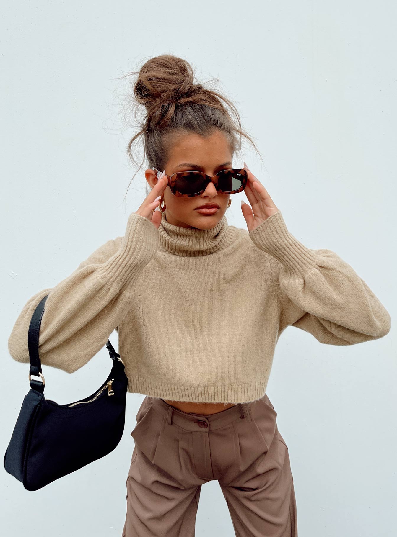 product Zahara Cropped Turtleneck Sweater Beige Princess Polly  Long 